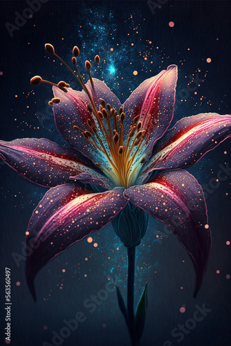 Leinwand Poster Beautiful stargazer lily with night background. Generative AI