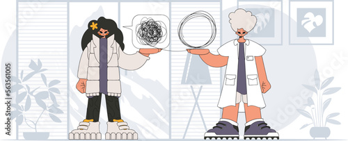 Topic Help A person consumed by a sense of hopelessness and despair. The psychologist doctor unpacks a tangle of thoughts. The patient shows that his thoughts are confused.