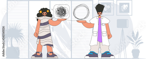 Topic Help A person consumed by a sense of hopelessness and despair. The psychologist doctor unpacks a tangle of thoughts. The patient shows that he is confused.