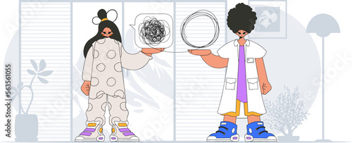 Topic Help A person consumed by a sense of hopelessness and despair. The psychologist doctor unpacks a tangle of thoughts. The patient shows that he is immersed in his thoughts.