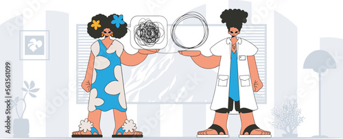 Topic Help A person consumed by a sense of hopelessness and despair. The psychologist doctor unpacks a tangle of thoughts. The patient shows that his head is a mess.