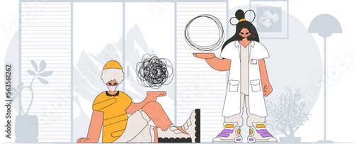 Topic Help A person consumed by a sense of hopelessness and despair. The doctor unpacks the tangle of thoughts. The patient shows that his head is a mess.