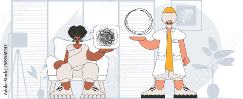 Topic Help A person consumed by a sense of hopelessness and despair. The psychologist unpacks a tangle of thoughts. The patient shows that he is trying to unravel his confused thoughts.