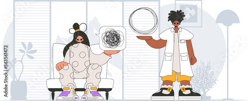 Topic Help A person consumed by a sense of hopelessness and despair. The psychologist unpacks a tangle of thoughts. The patient shows lost in a sea of confusion of his thoughts.