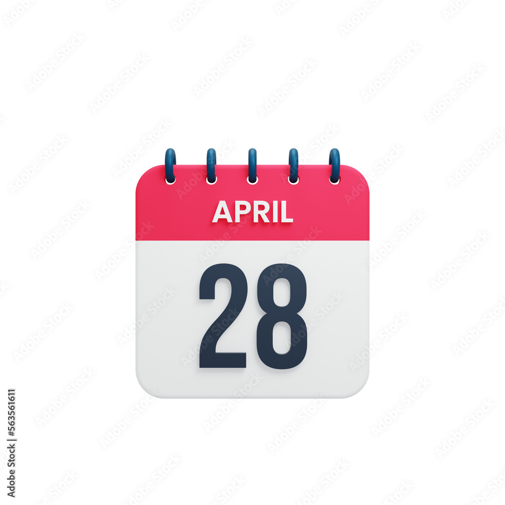 April Realistic Calendar Icon 3D Rendered Date April 28 April Realistic Calendar Icon 3D Rendered Date April 28