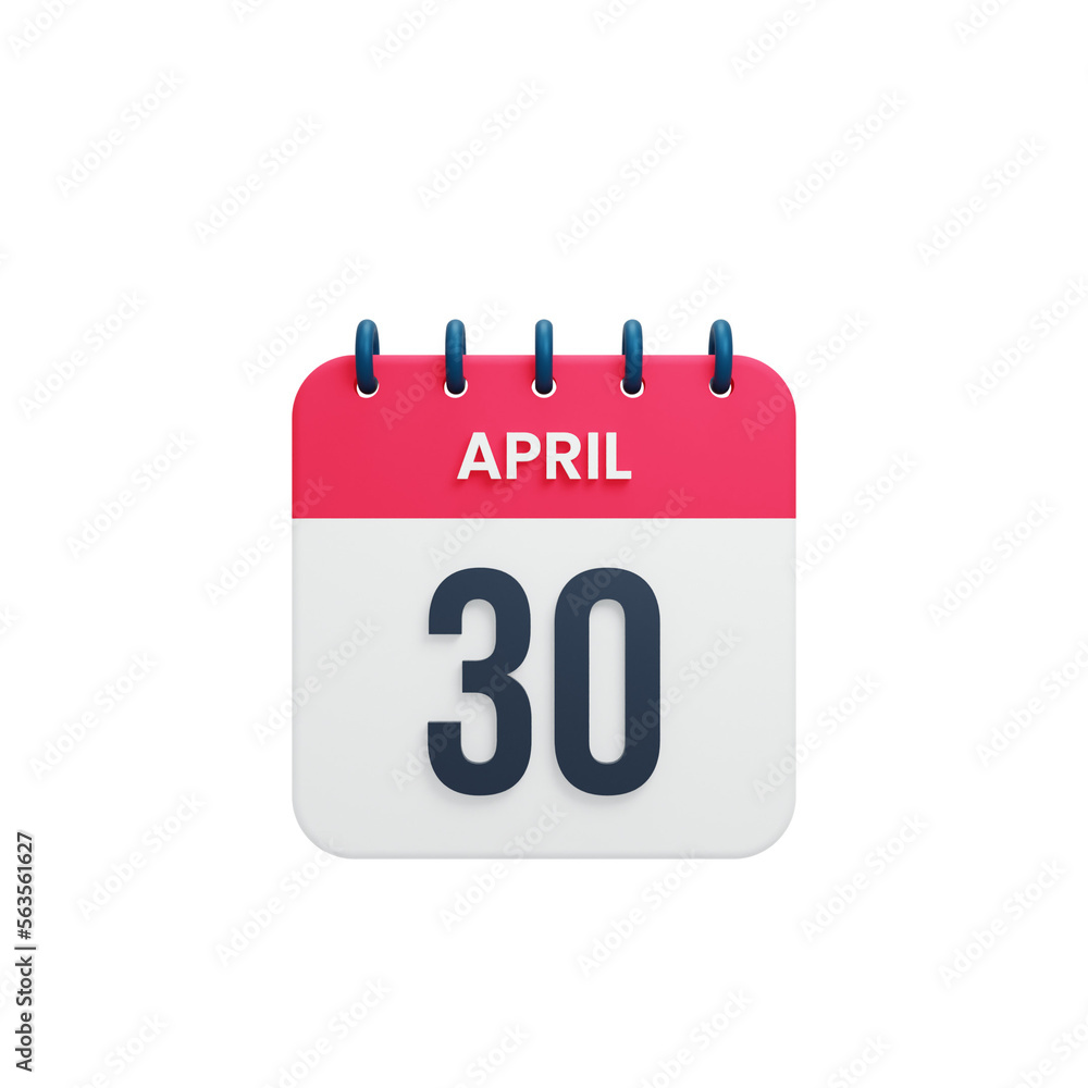 April Realistic Calendar Icon 3D Rendered Date April 30 April Realistic Calendar Icon 3D Rendered Date April 30
