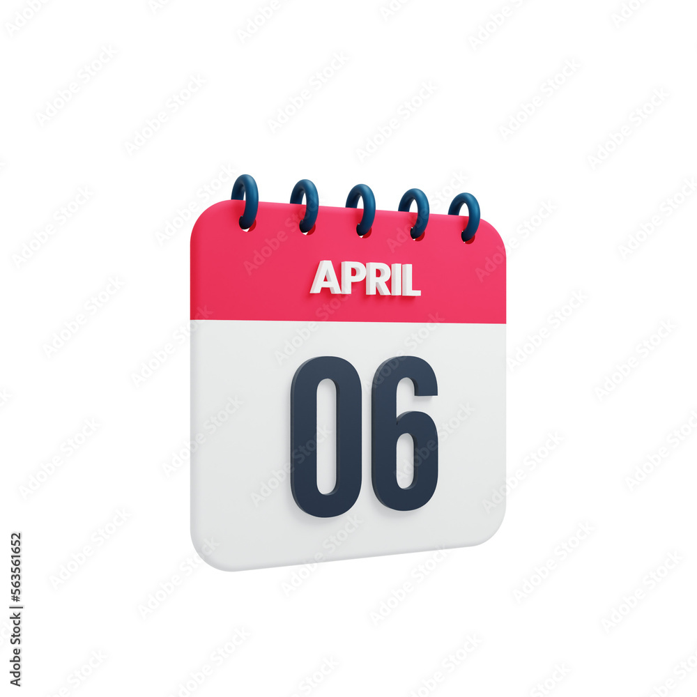 April Realistic Calendar Icon 3D Rendered Date April 06 April Realistic Calendar Icon 3D Rendered Date April 06