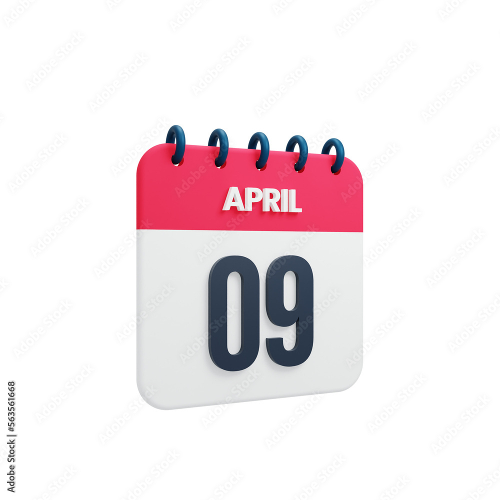 April Realistic Calendar Icon 3D Rendered Date April 09 April Realistic Calendar Icon 3D Rendered Date April 09