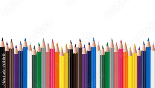 Set of multicolor pencils or crayons, isolated in white background. Back to school items. Template design for presentation, publications, education. Realistic 3D Vector Illustration
