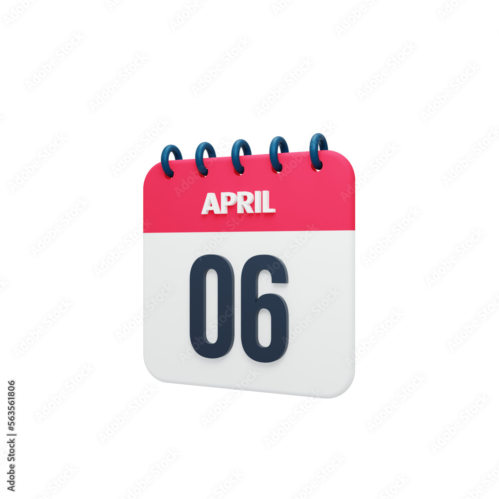April Realistic Calendar Icon 3D Rendered Date April 06 April Realistic Calendar Icon 3D Rendered Date April 06