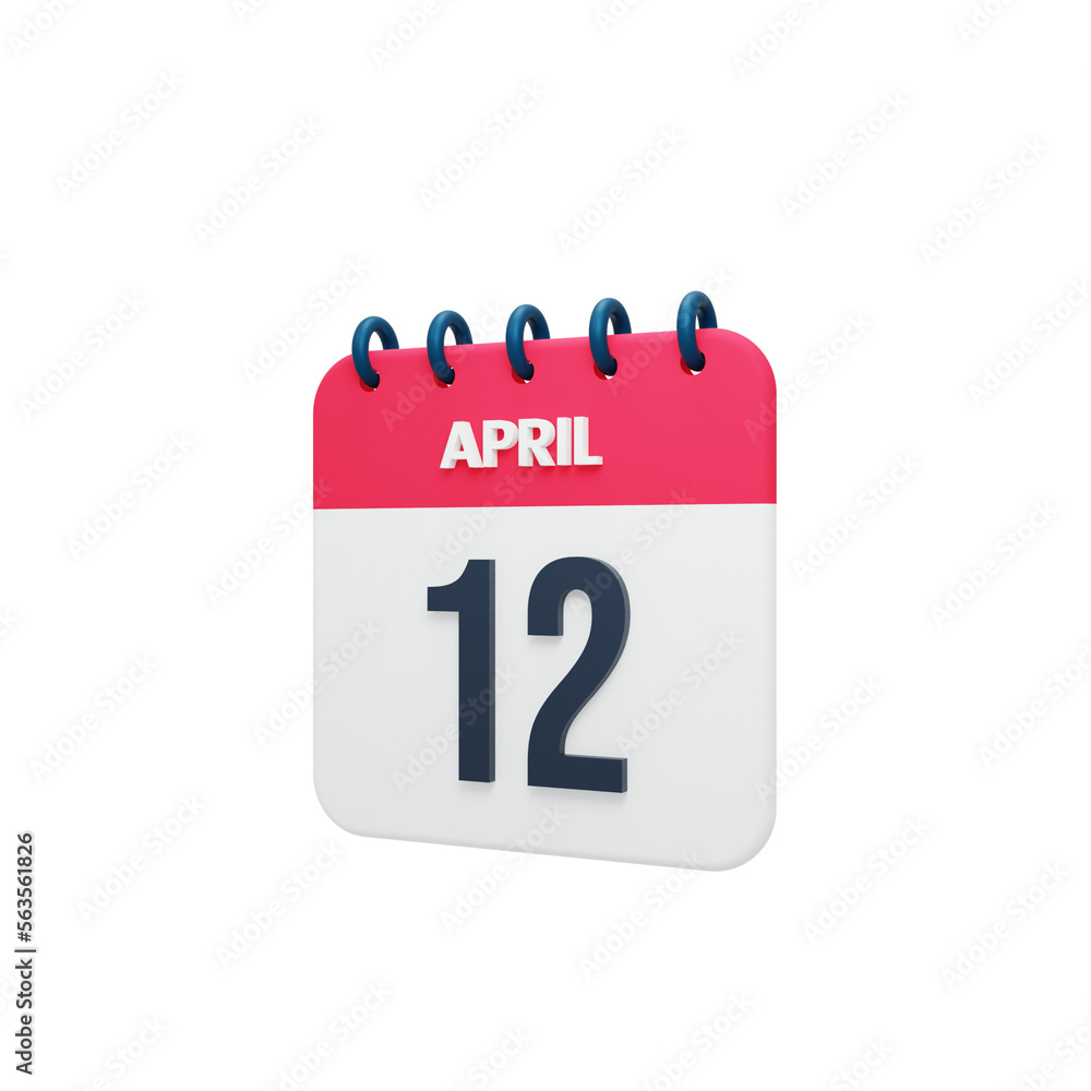 April Realistic Calendar Icon 3D Rendered Date April 12 April Realistic Calendar Icon 3D Rendered Date April 12