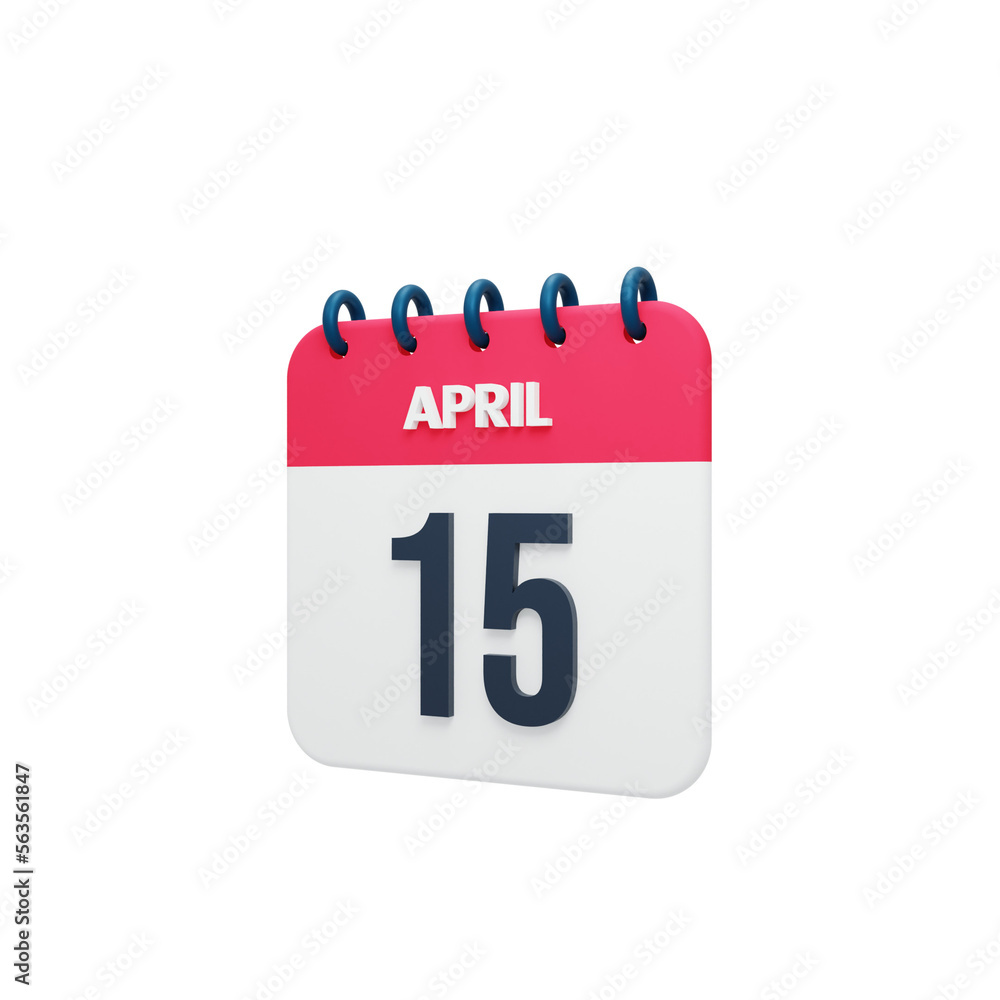 April Realistic Calendar Icon 3D Rendered Date April 15 April Realistic Calendar Icon 3D Rendered Date April 15