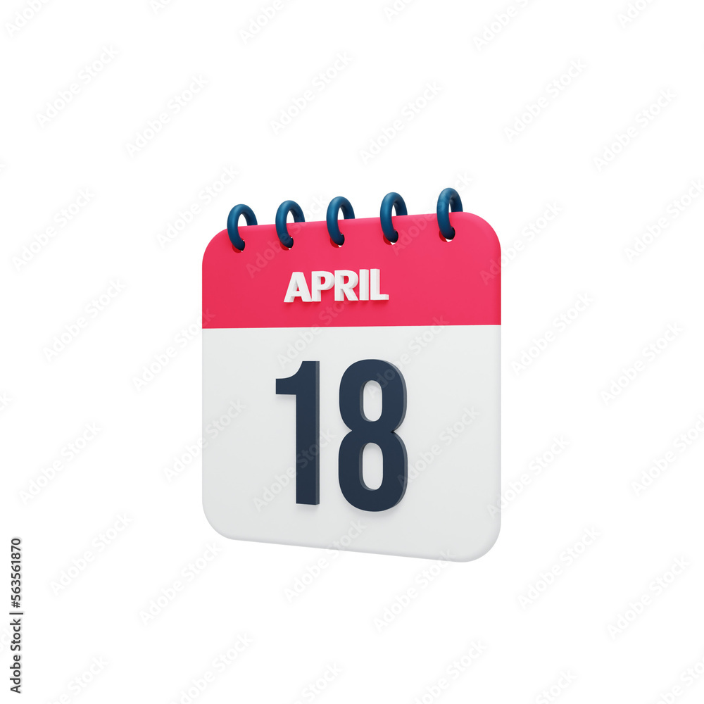 April Realistic Calendar Icon 3D Rendered Date April 18 April Realistic Calendar Icon 3D Rendered Date April 18