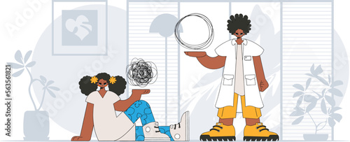 Topic Help A person consumed by a sense of hopelessness and despair. The psychologist doctor unpacks a tangle of thoughts. The patient shows that he is trying to unravel his confused thoughts.