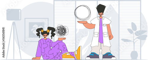 Topic Help A person consumed by a sense of hopelessness and despair. The psychologist doctor unpacks a tangle of thoughts. The patient shows lost in a sea of confusion of his thoughts.