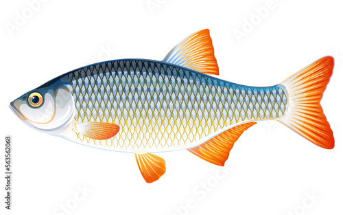 Realistic rudd fish isolated illustration, one freshwater fish on side view
