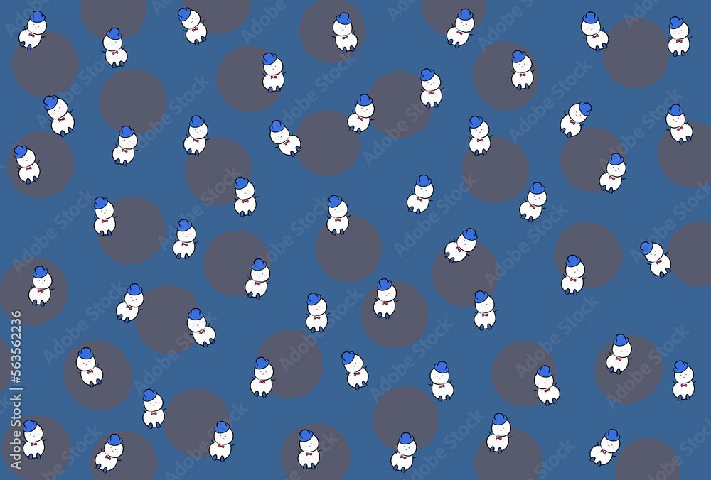 雪だるまのラッピングペーパー スノーマン イラスト ポップ 背景素材 水玉模様 青系 雪だるまのラッピングペーパー スノーマン イラスト ポップ 背景素材 水玉模様 青系