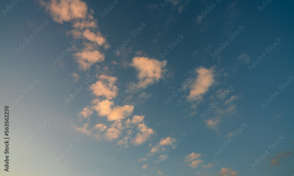Beautiful blue sky and white clouds abstract background. Cloudscape background. Blue sky and white clouds with morning sunlight. Beautiful blue sky. World Ozone Day. Ozone layer. Summer sunrise sky.
