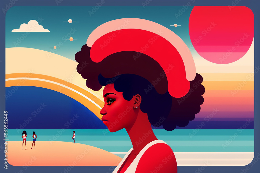 girl on the beach generative AI vector illustration