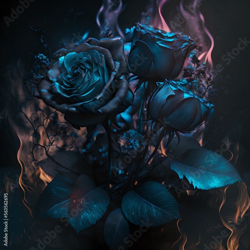 Gloomy gothic roses in abstract smoke