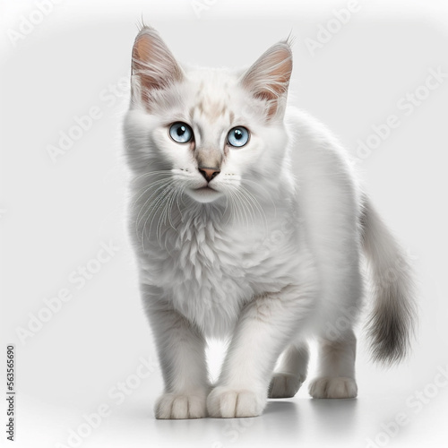 beautiful white cat on a white background with watery blue eyes created with Generative AI