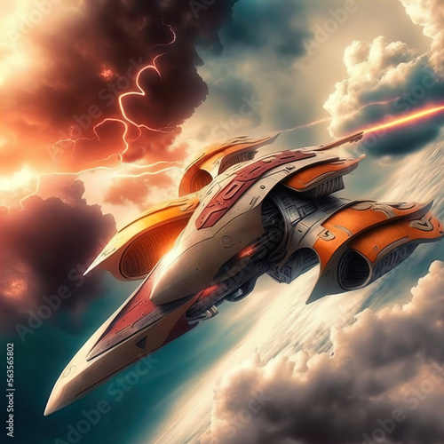 Alien fighter aircraft. Spaceship. © ECrafts