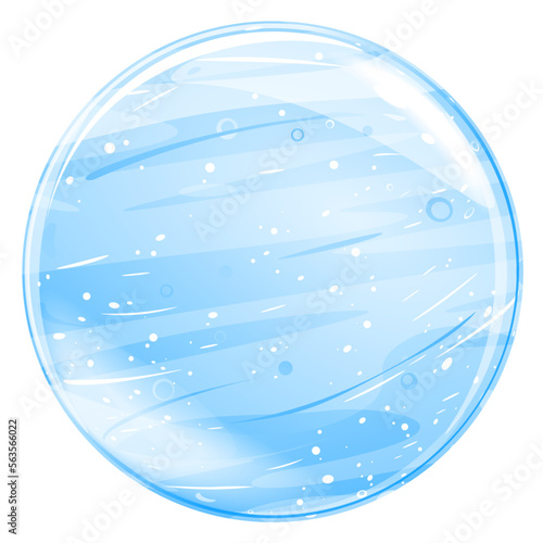 Blue magic ice ball isolated illustration, ice ball with small bubbles and ice texture, frozen round object