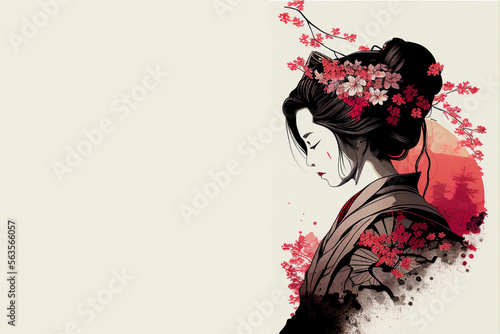 Beautiful Japanese background/wallpaper/laptop with empty copy space for text or additional images, generative ai