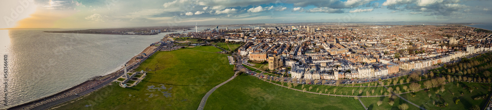 Aerial view of the town and the bay of Portsmouth, Southern England
