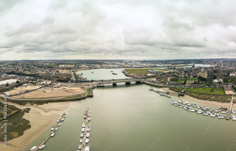 Aerial view to Rochester cathedral and castle