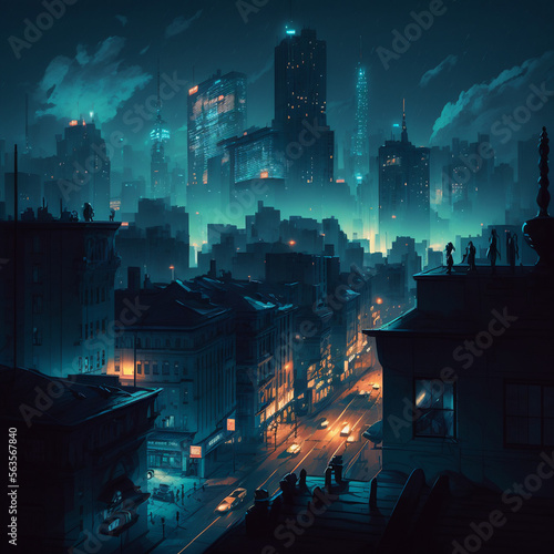 Cityscape at Night Generative AI