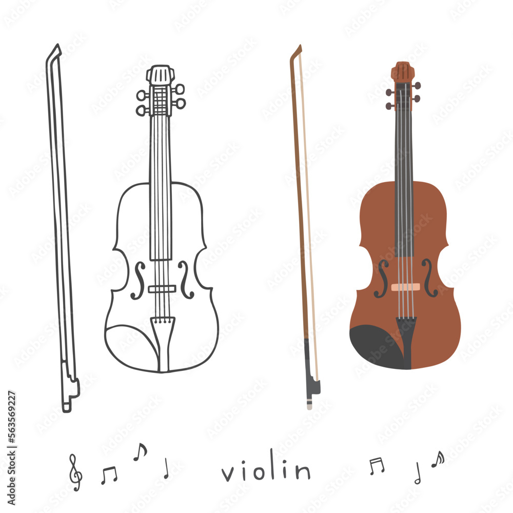 バイオリンの手描きイラストセット