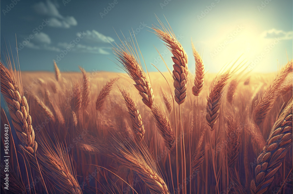 Golden wheat field and sunny day Golden wheat field and sunny day