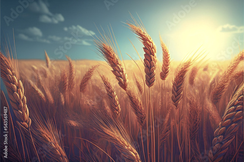 Golden wheat field and sunny day