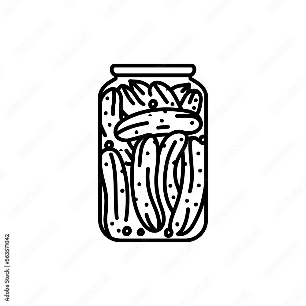 Pickled cucumbers in a jar color line icon.