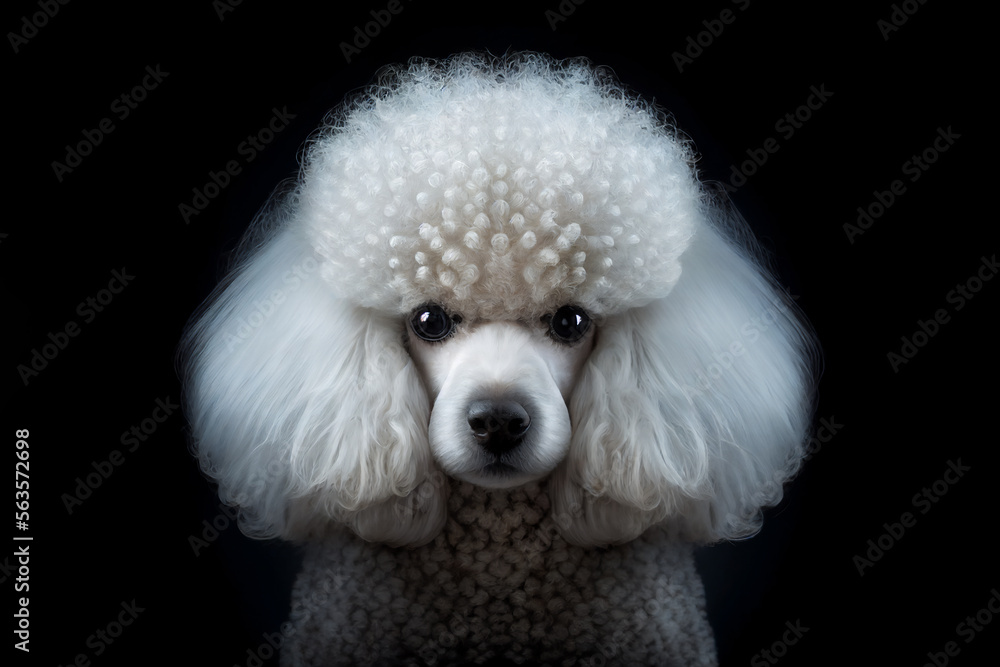 Cute portrait of a beautiful poodle show dog, who is well groomed canine with white fur, Generative AI stock illustration image Cute portrait of a beautiful poodle show dog, who is well groomed canine with white fur, Generative AI stock illustration image