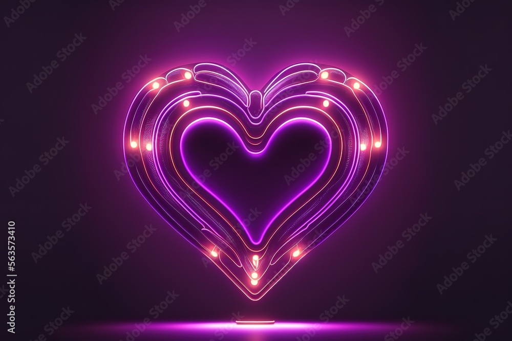 Bright heart Neon sign Retro neon heart sign. Generative AI