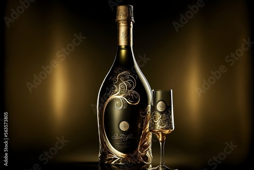 Eine Flasche Premium Champagner mit Glas