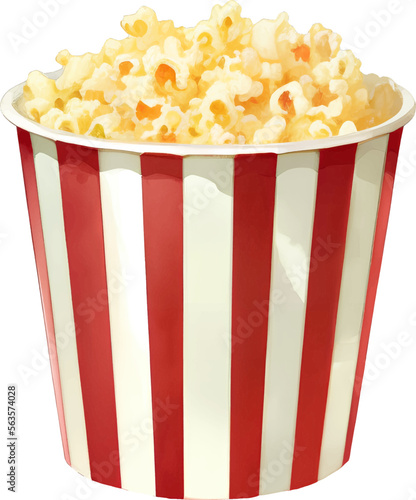 Popcorn on Striped Cardboard Box Detailed Hand Drawn Illustration Vector Isolated