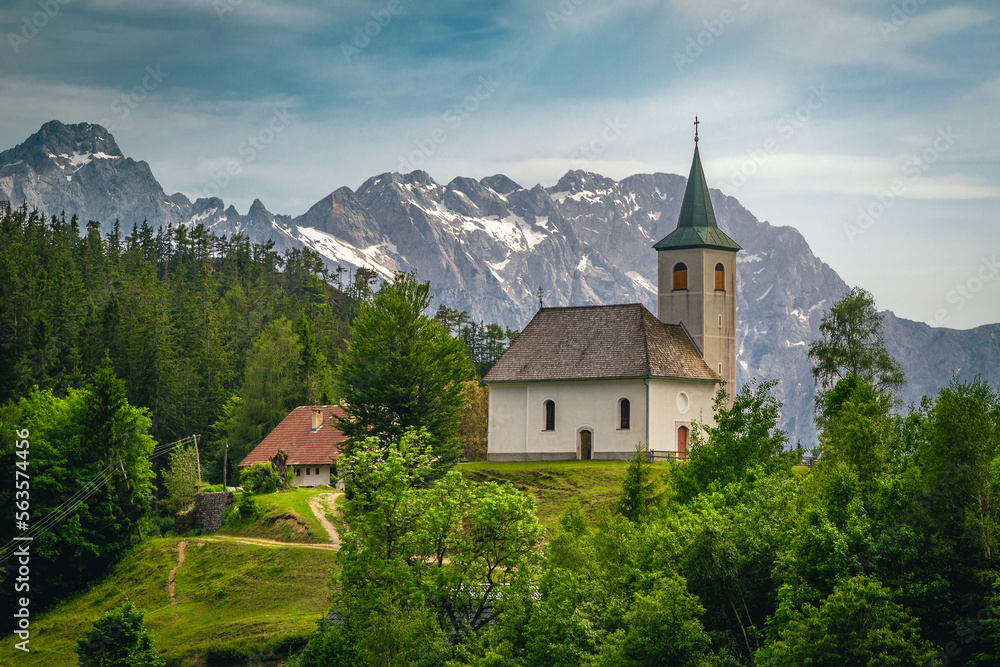 Small Sveti Duh church view in Kamnik - Savinja Alps, Slovenia