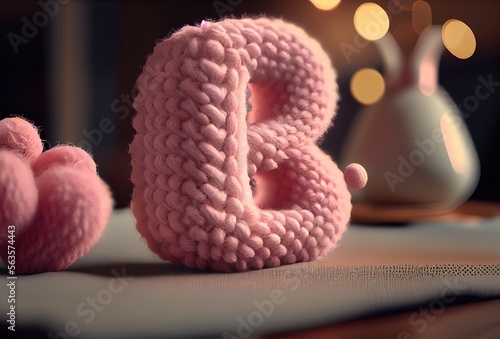 B alphabet made with pink crochet, Generative Ai
