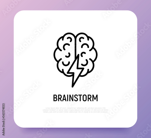 Brainstorm flat icon: brain with flash. Creativity, inspiration, imagination. Modern vector illustration.
