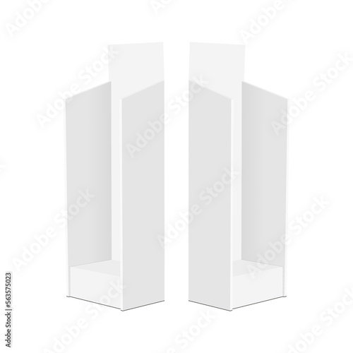 Supermarket Floor Display Stand Mockup For Products, Side View, Isolated on White Background. Vector Illustration