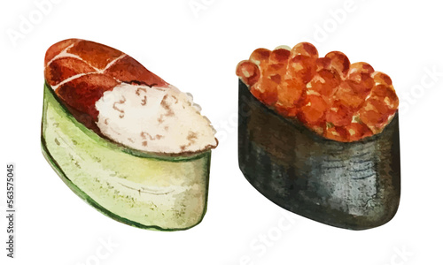 Set of rolls with caviar and fish