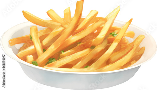 Potato French Fries on Plate Detailed Hand Drawn Illustration Vector Isolated