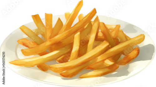 Potato French Fries on Plate Detailed Hand Drawn Illustration Vector Isolated