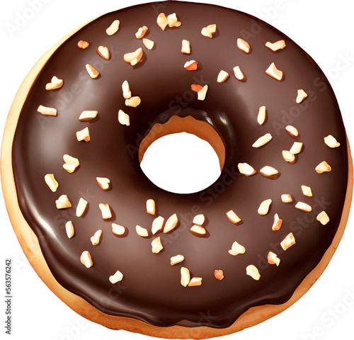 Chocolate Donut or Doughnut with Almond Topping Detailed Hand Drawn Illustration Vector Isolated