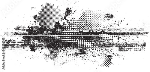 Glitch distorted grunge layer with a textures, lines, halftone dots, brush strokes, stripes, spots . Trendy defect  shapes . Overlay grunge texture . Distressed effect .Vector screen print texture.