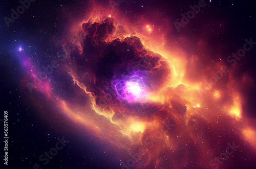 Glowing huge nebula with young stars. Space background, 3d illustration. Generating Ai.