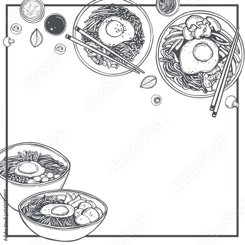 Korean cuisine. Bibimbap. Vector background.